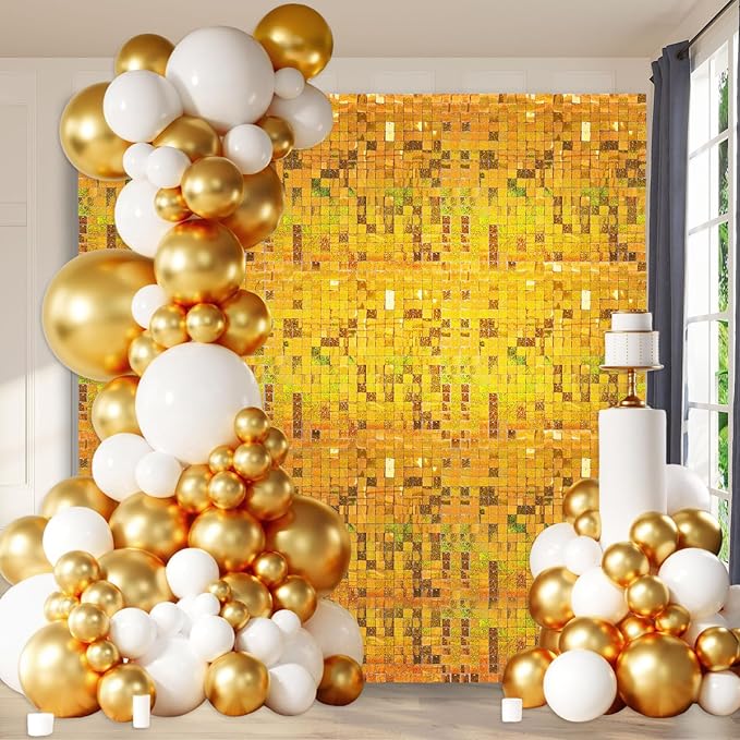 24PCS Gold Shimmer Wall Backdrop, Laser Square Sequin Photo Backdrops Panel - Image 6