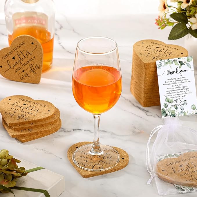 Uiifan 100 Set Wedding Favors for Guest Coaster Gifts Bulk Heart Shaped - Image 4