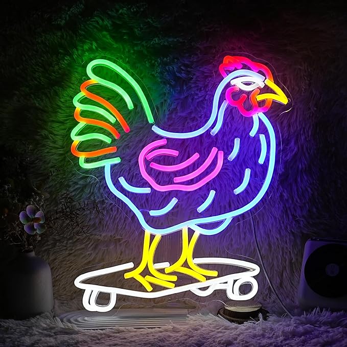 Dimmable Chicken Neon Sign for Wall Decor Funny Skateboarding Rooster LED Neon by LIUOZHTEALEDNEONSIGN
