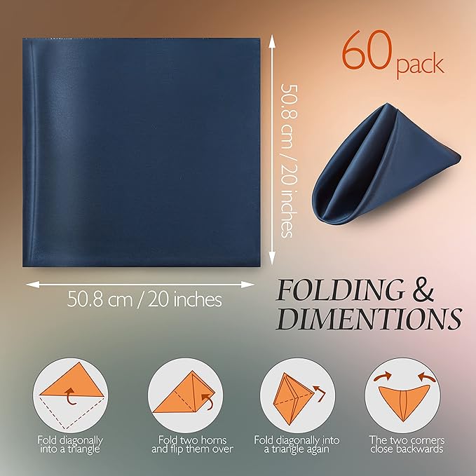 Manyshofu 60 Navy Blue Satin Napkins - Image 4