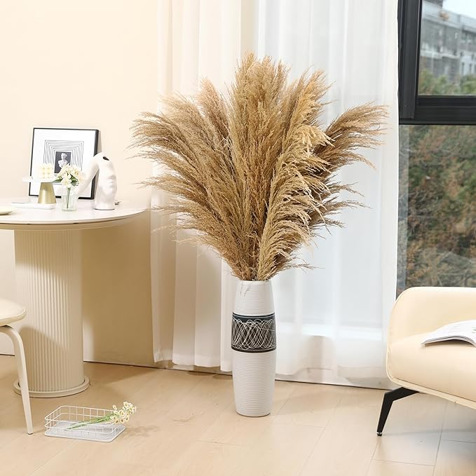 9 Stems Pampas Grass Decor Tall 48''/4 FT, Long Fluffy Dried Pompas Grass - Image 2