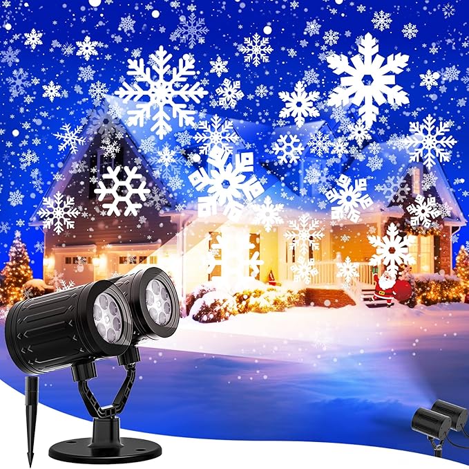 Christmas Projector Lights Outdoor, 2025 Upgraded Snowflake Double Head by AKSDA