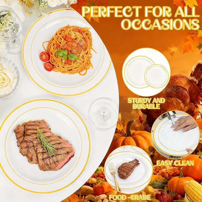 350 Pieces White and Gold Plastic Plates - Image 11