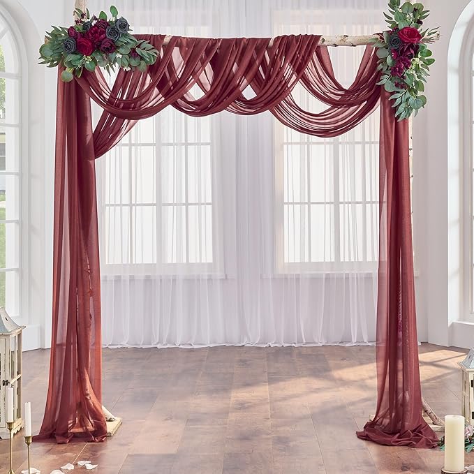 Arch Drapes for Wedding Arch Draping Fabric Burgundy Sheer Backdrop Curtain for - Image 3