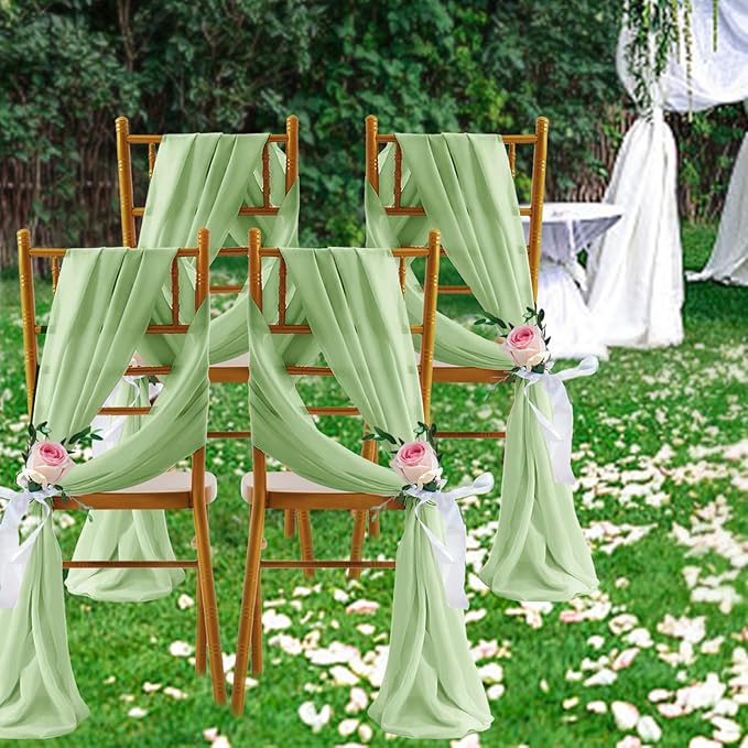 SiinvdaBZX 2 Panels Wedding Arch Draping Fabric 30" x 20Ft Sage Green Sheer - Image 7