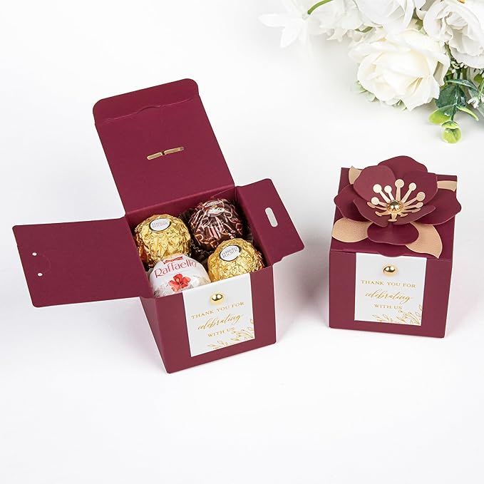FEIYI 20 PCS Favor Boxes, 3 In 1Burgundy Candy Boxes - Image 3