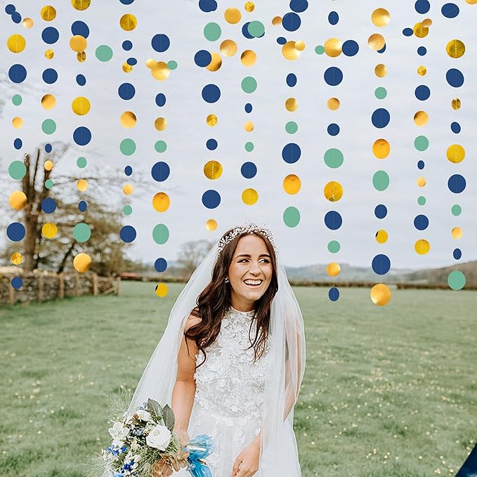 Blue Gold Green Decorations Circle Dots Garland Metallic Gold Navy Blue - Image 8