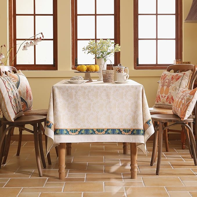 patdrea Designer Rectangle Linen Table Cloth, Vintage Anti-Wrinkle Durable - Image 4