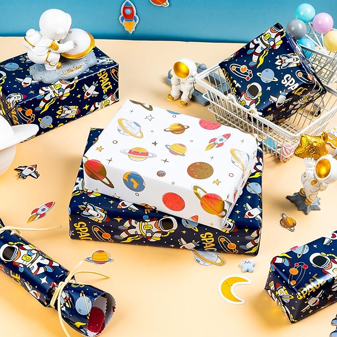 Yarcony Space Wrapping Paper Roll, Birthday Wrapping Paper - Image 6