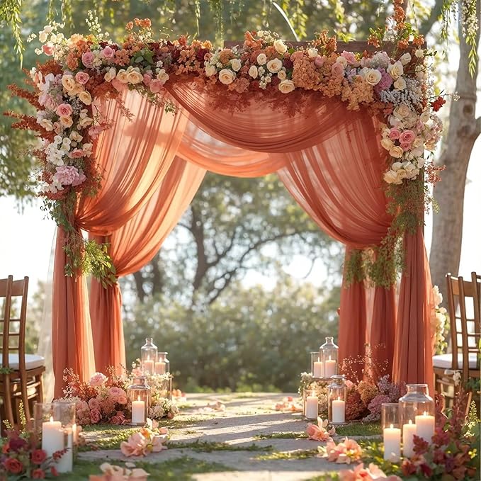 Wedding Arch Draping Fabric, 2 Panels 28" x 19Ft Terracotta Wedding Arch Drapes - Image 5