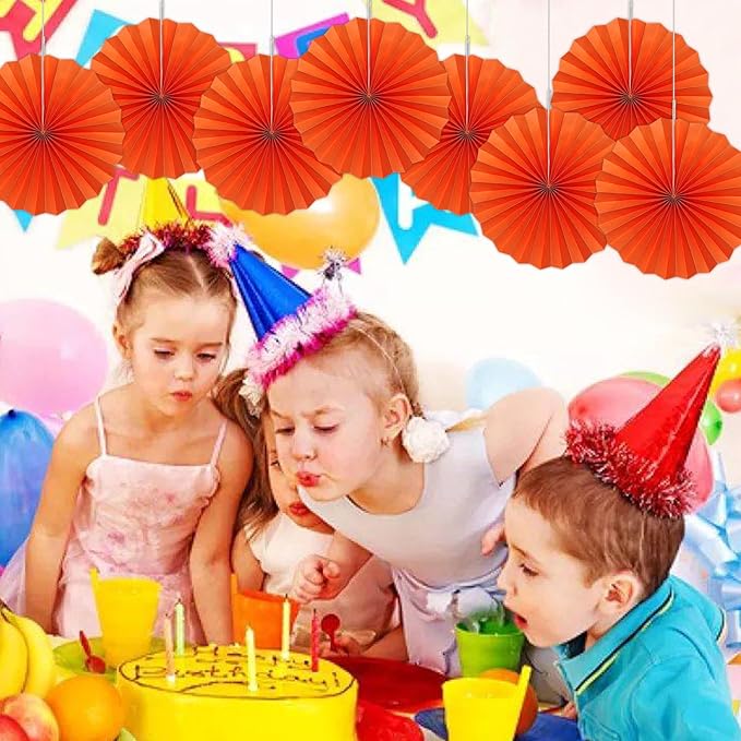 Orange Birthday Party Decorations, DIY Orange Paper Fans Hanging Decoration - Image 5