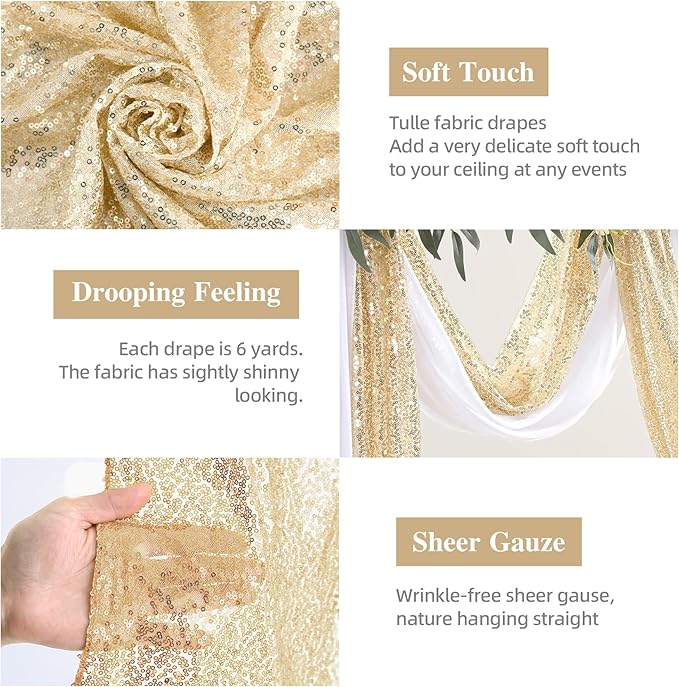 Wedding Arch Draping Fabric, 1 Panel 28" x19ft White Arch Drapes & 1 Panel 16" - Image 2