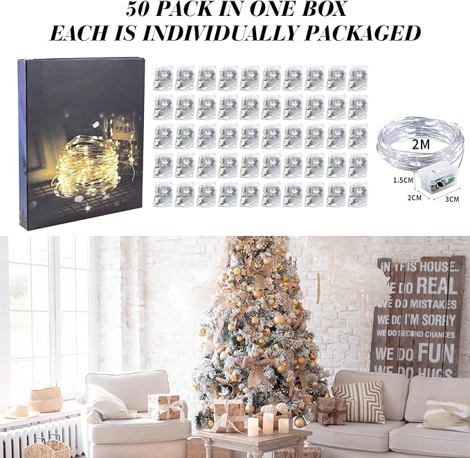 ZGWJ 50 Pack Fairy Lights Battery Operated, 7ft 20 Mini LED Fairy String Lights - Image 6