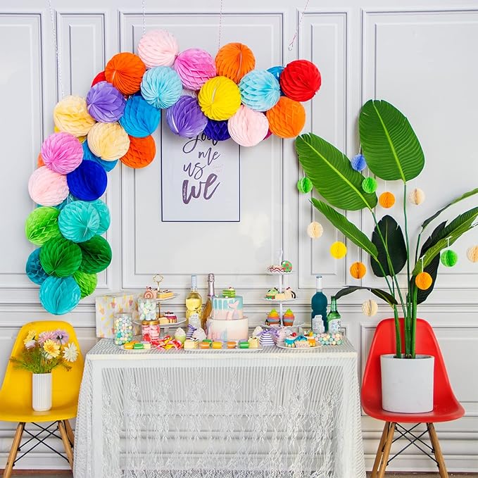 Colorful Rainbow Hanging Tissue Paper Honeycomb Balls Pride Party Decorations - Image 3