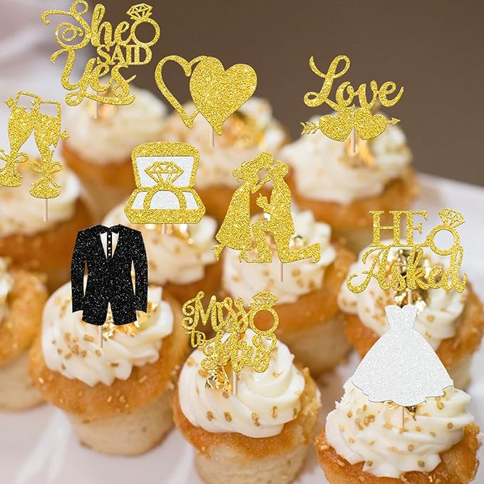 30 Pack Bride to be Cupcake Toppers Glitter Diamond Ring I Do Love Cupcake - Image 7