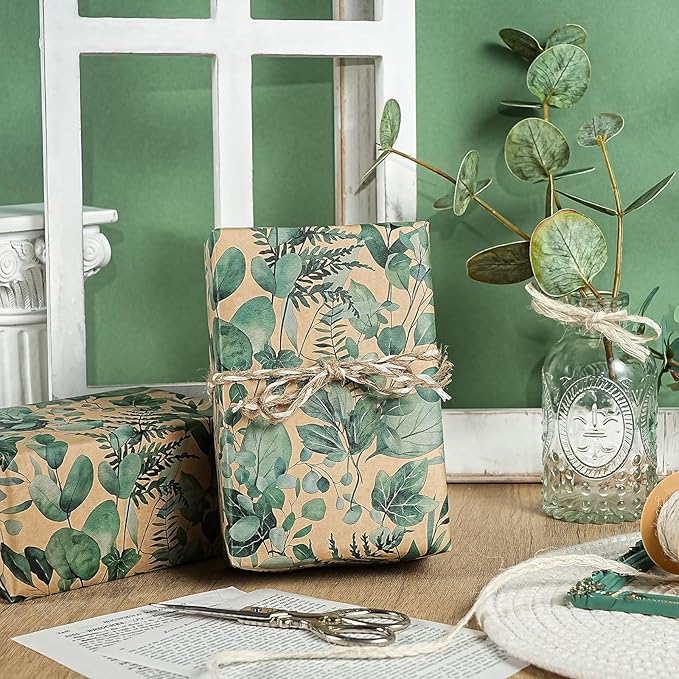 WRAPAHOLIC Kraft Eucalyptus Leaves Wrapping Paper Roll - Image 4