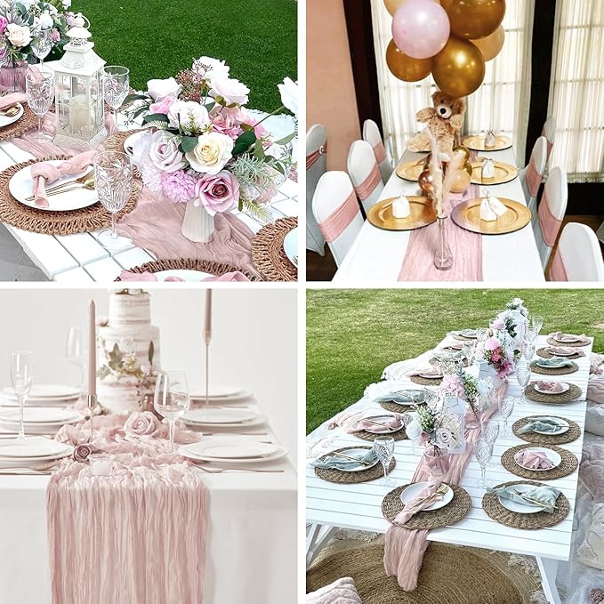 Dusty Pink Table Runner Cheese Cloth 10ft Gauze Runner Boho Cheesecloths Table - Image 4