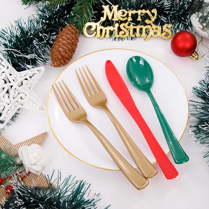 WDF 180 Pieces Plastic Christmas Silverware - Image 2