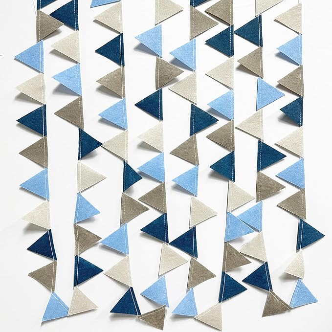 Dusty Blue Party Decoration Gray Blue Felt Hanging Triangle Mini Bunting - Image 4