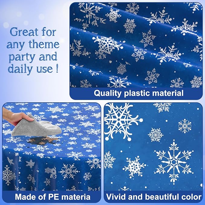 Jectivs 3 Pieces Christmas Snowflake Plastic Party Tablecloth Decorations - Image 3