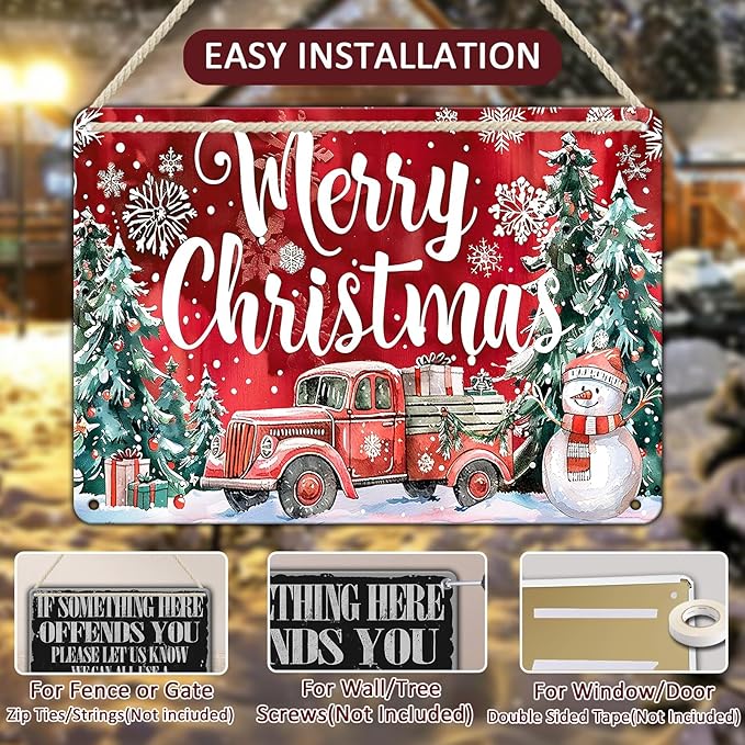 Christmas Truck Metal Tin Sign Merry Christmas Sign Funny Snowman Tin Sign - Image 3