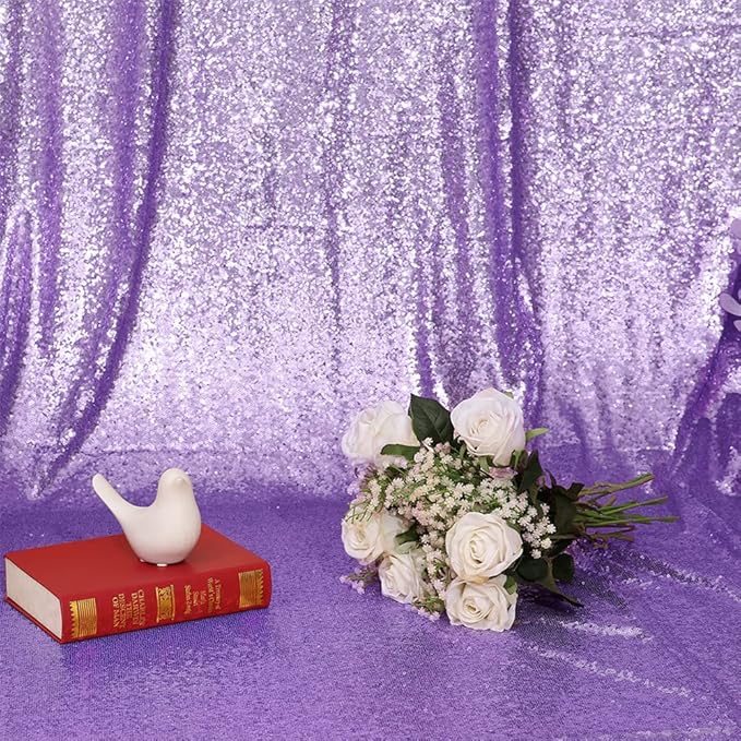 Eternal Beauty Lavender Sequin Backdrop, 4x7 Ft Glitter Background Curtains - Image 4