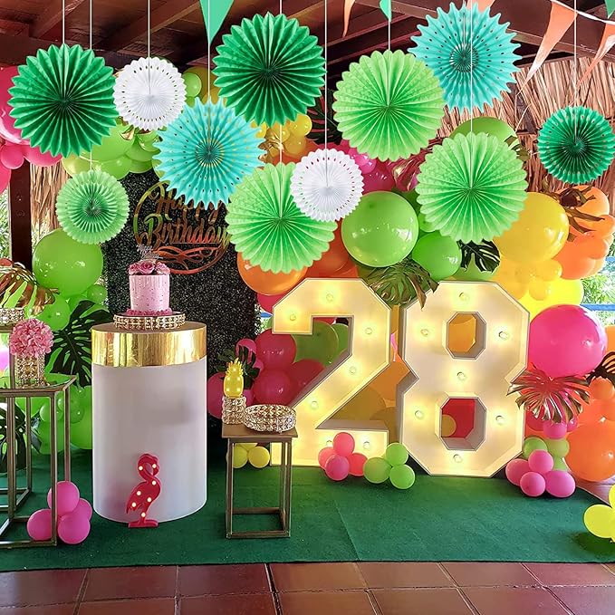 SUNBEAUTY Pack of 11 Green White Party Decoration Hanging Honeycomb Round Paper - Image 5