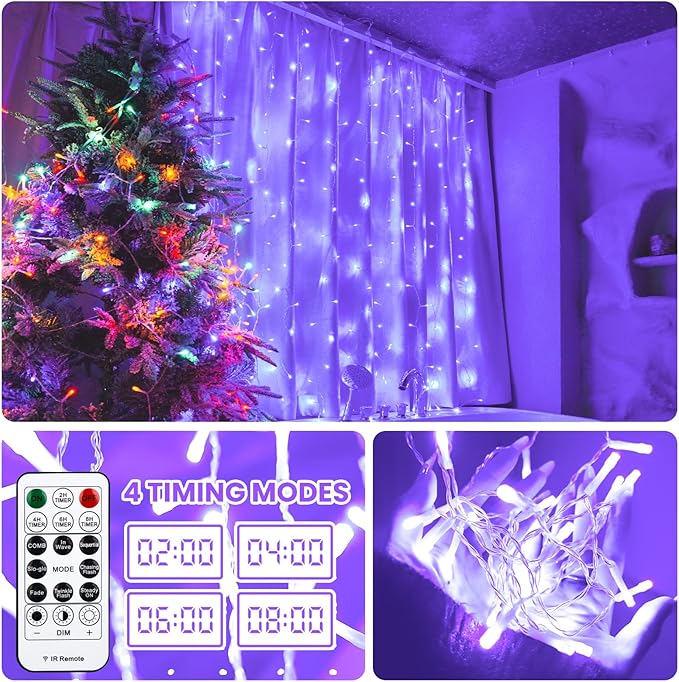 Curtain Light for Bedroom, 200LED 6.6x6.6ft Purple Window Wall Hanging Fairy - Image 3