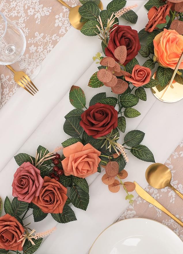 5FT Artificial Rose Flower Burgundy Fake Floral Garland - Image 3