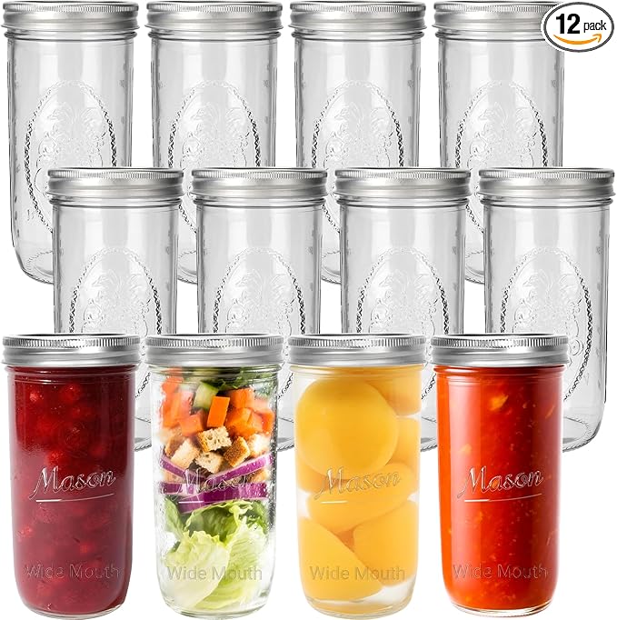 CycleMore 24 oz Wide Mouth Mason Jars, Canning Jars by CycleMore