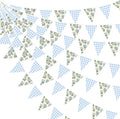 32Ft Blue Flora Party Decorations Blue Gingham HydrangeaTriangle Flag Fabric by pinkblume