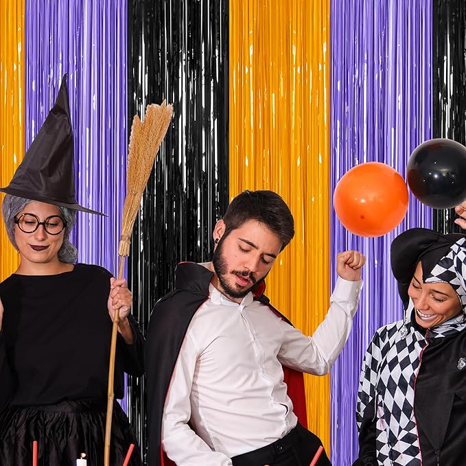 2 Pack Halloween Backdrop, 3.28 FT x 7.05 FT Foil Fringe Curtains, Halloween - Image 7