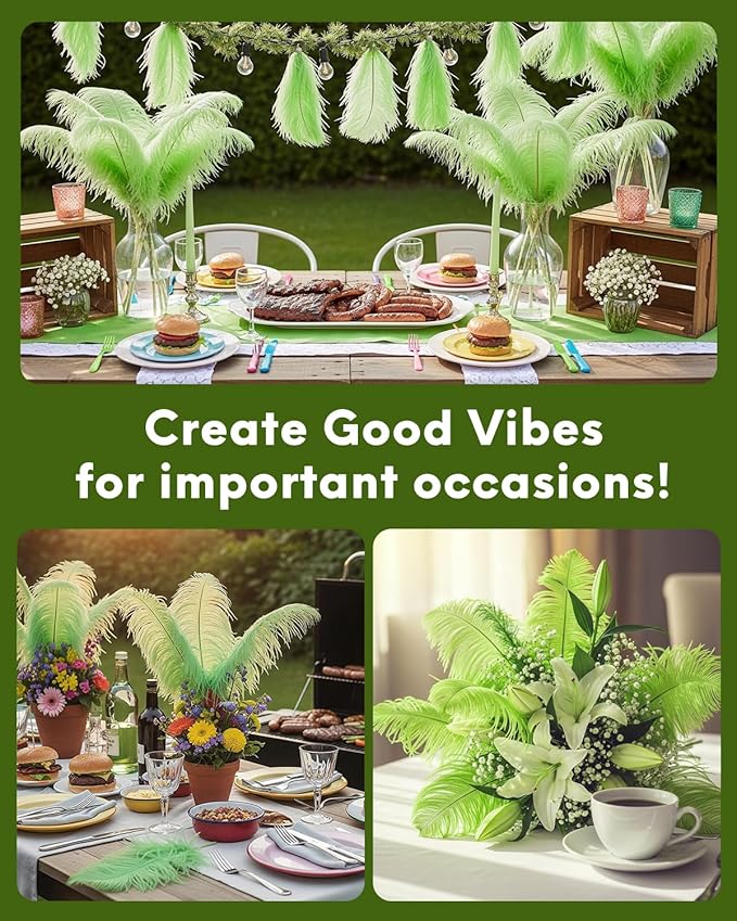 NEWONG 30pcs Fruit Green Ostrich Feathers Natural Bulk 8-10inch Vase Craft - Image 4