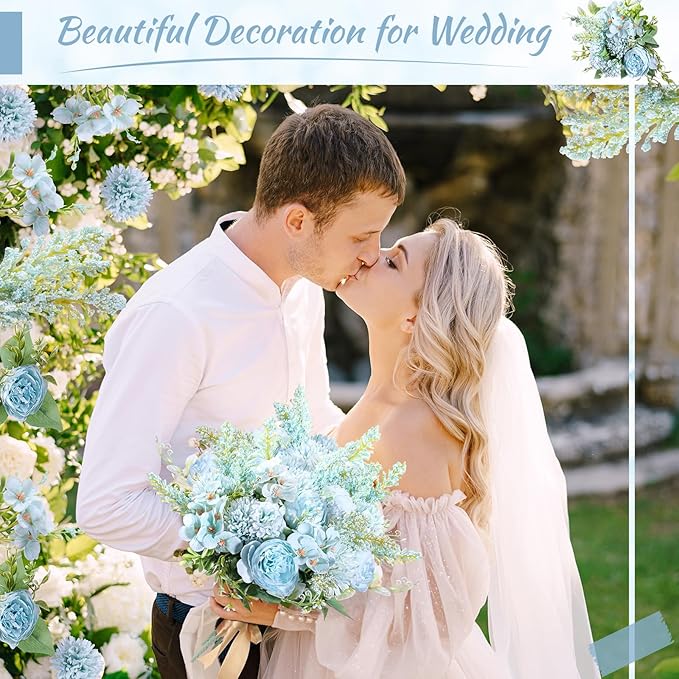 Zeyune 8 Pcs Wedding Silk Flowers Fake Silk Flowers Faux Bouquet Hydrangea - Image 4