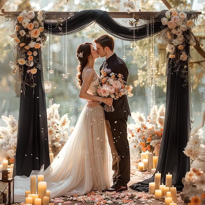 Black Wedding Arch Draping Fabric 1 Panel 30'' x 20FT Black Drapes Sheer Fabric - Image 4