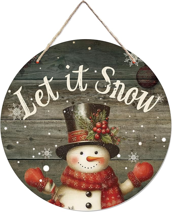 CGBHW Winter Wooden Sign, Vintage Snowy Snowman Hanging Sign Wall Decor by CGBHW