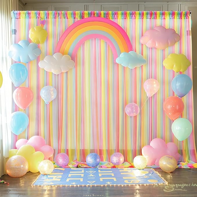 Rainbow Tulle Backdrop Curtain for Birthday Party10ft x 8ft Rainbow Sheer - Image 4