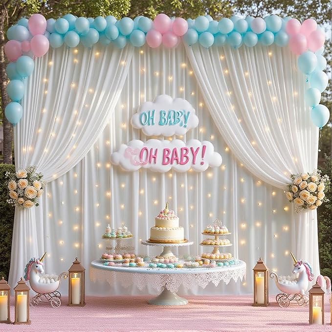 White Backdrop Curtains with Lights - Image 5