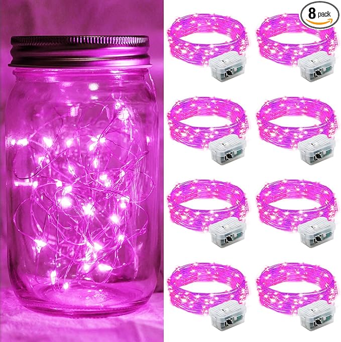 8 Pack Pink Fairy Lights 7Ft 20 LED Twinkle String Lights 3 Modes Battery by chzk