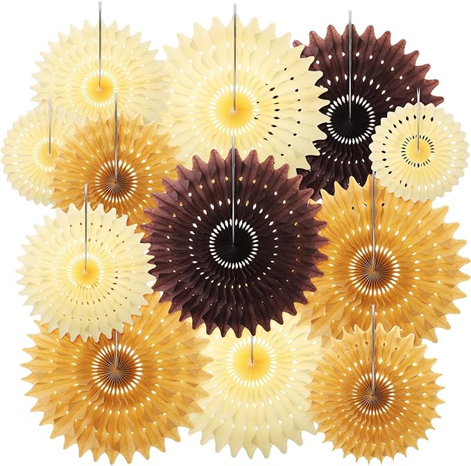 Outus 12 Pcs Hanging Honeycomb Paper Fans Sets, Fiesta Brown and Beige Party by Outus