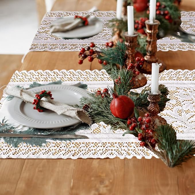 Tinsow 2 Pack Cotton Crochet Lace Rectangular Table Runner Dresser Scarf Doilies - Image 7