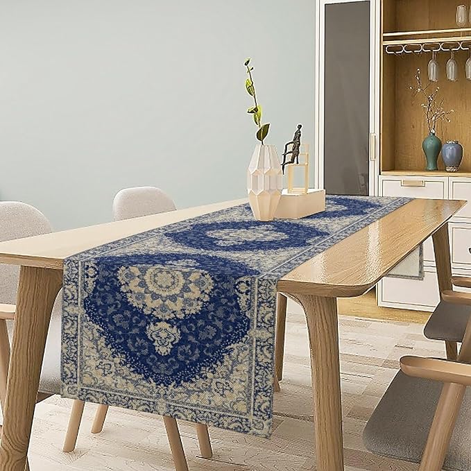Boho Bohemia Style Dark Blue Table Runner, Country Rustic Farmhouse Magical - Image 3