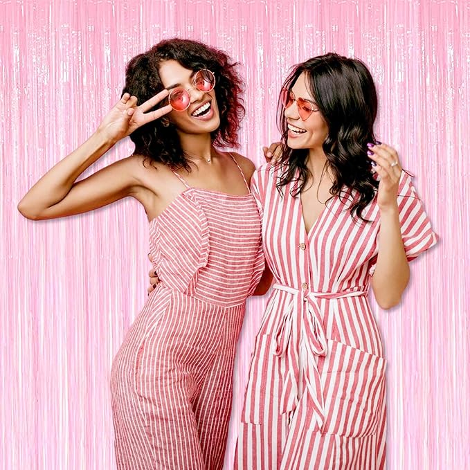 6 Pack Macaron Pink Foil Fringe Curtains Backdrop, 3.28 x 8.2 Ft Metallic - Image 6
