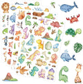 Cute Watercolor Safari Woodland Animals Dinosaur Fish Stickers 715 Count by MoShining