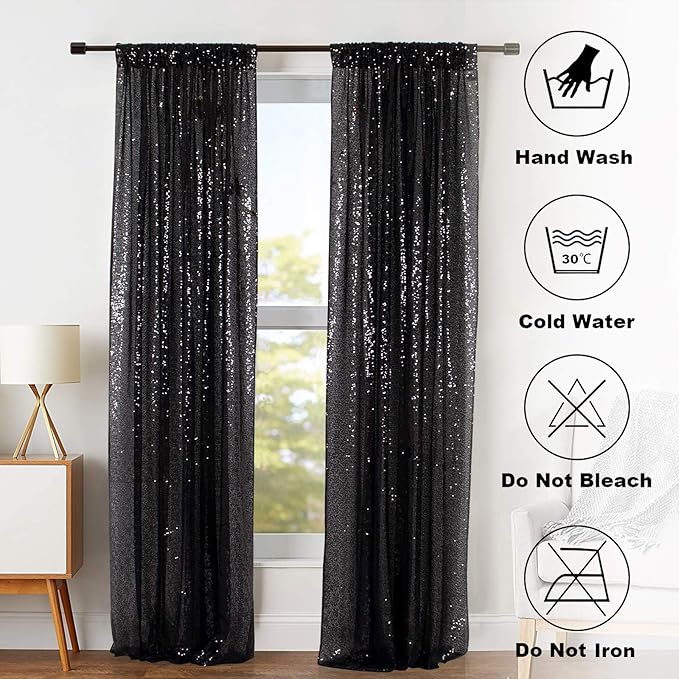 ShinyBeauty Black Backdrops 2 Pieces Sequin Curtains 4FTx7FT Photoshoot - Image 5