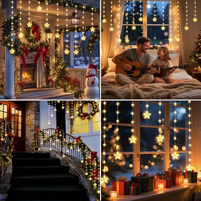 46 Stars Christmas Window Lights, IP65 Waterproof 74 LEDs Twinkle Star Curtain - Image 7