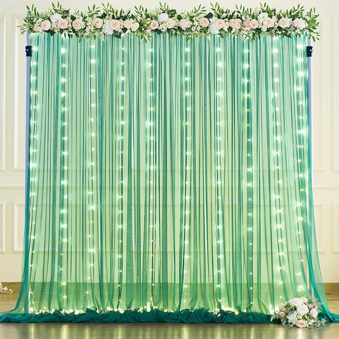 Hunter Green Tulle Backdrop Curtains by Suppromo