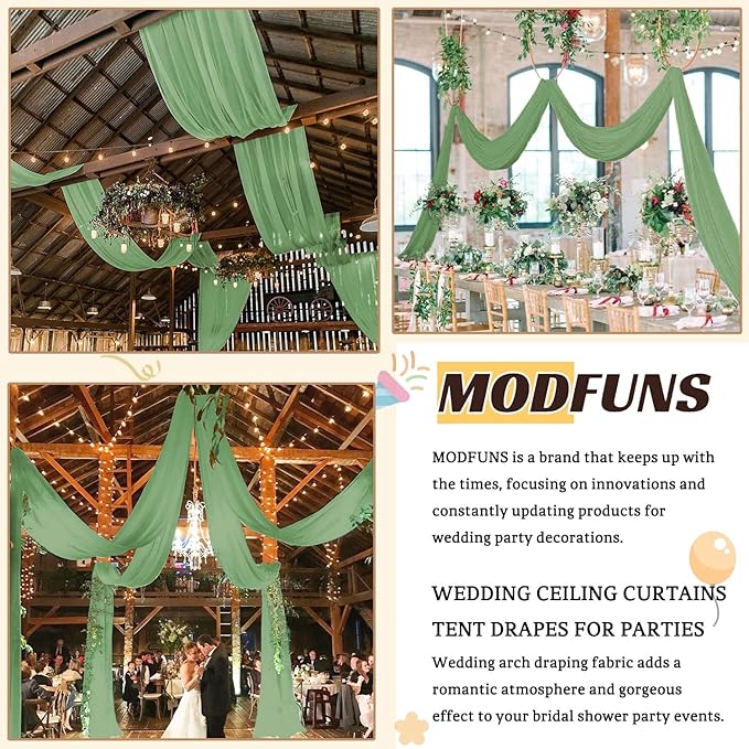 Ceiling Drapes Wedding Arch Drapes Chiffon Arch Draping 2 Panels 5x20 FT Sage - Image 6