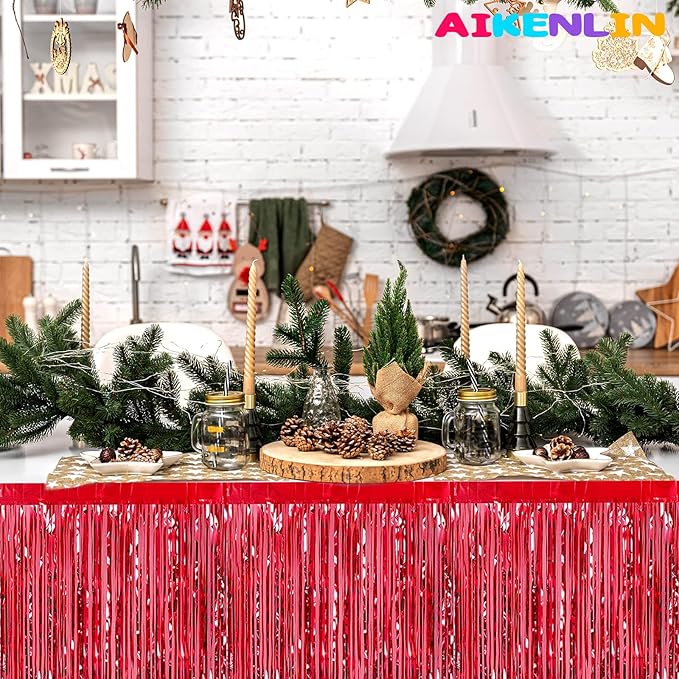 6 Pack 29x108 Inch Metallic Foil Fringe Tinsel Table Skirts Banner - Image 5