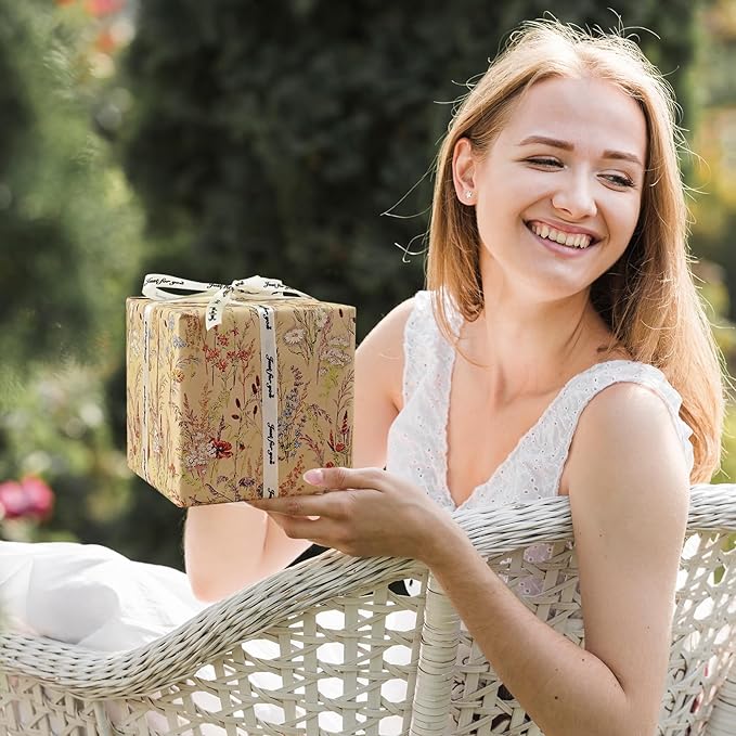 Tyzarglef Wild Flower Wrapping Paper Roll, 17 Inches x 32.8 Feet Kraft Floral - Image 7